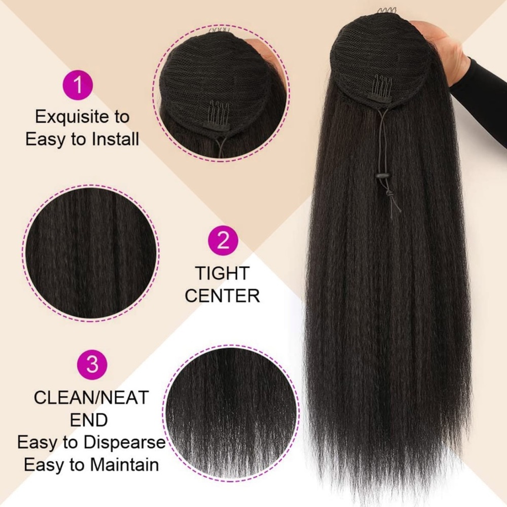 Long Straight Drawstring Ponytail, 24 Inch Synthetic - Picture 3 of 7